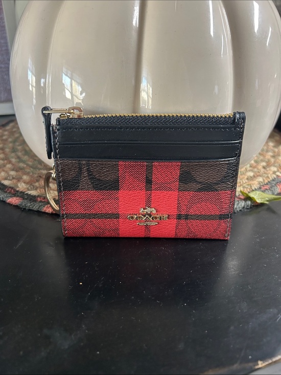 Coach Handbags - Coach Red Plaid Card Case with Black Trim and Gold Logo